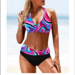 BRAND NEW NEVER WORN halter geometric print high waist bikini
